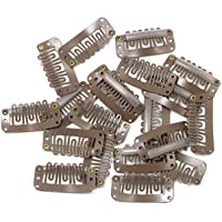 Los mejores  - 20 clips para extensiones de pelo en forma de U- metálicos- con goma de silicona- tamaño grande- color marrón